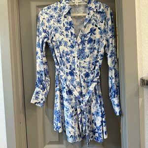 H&M Blue and White Floral Long Sleeve Dress